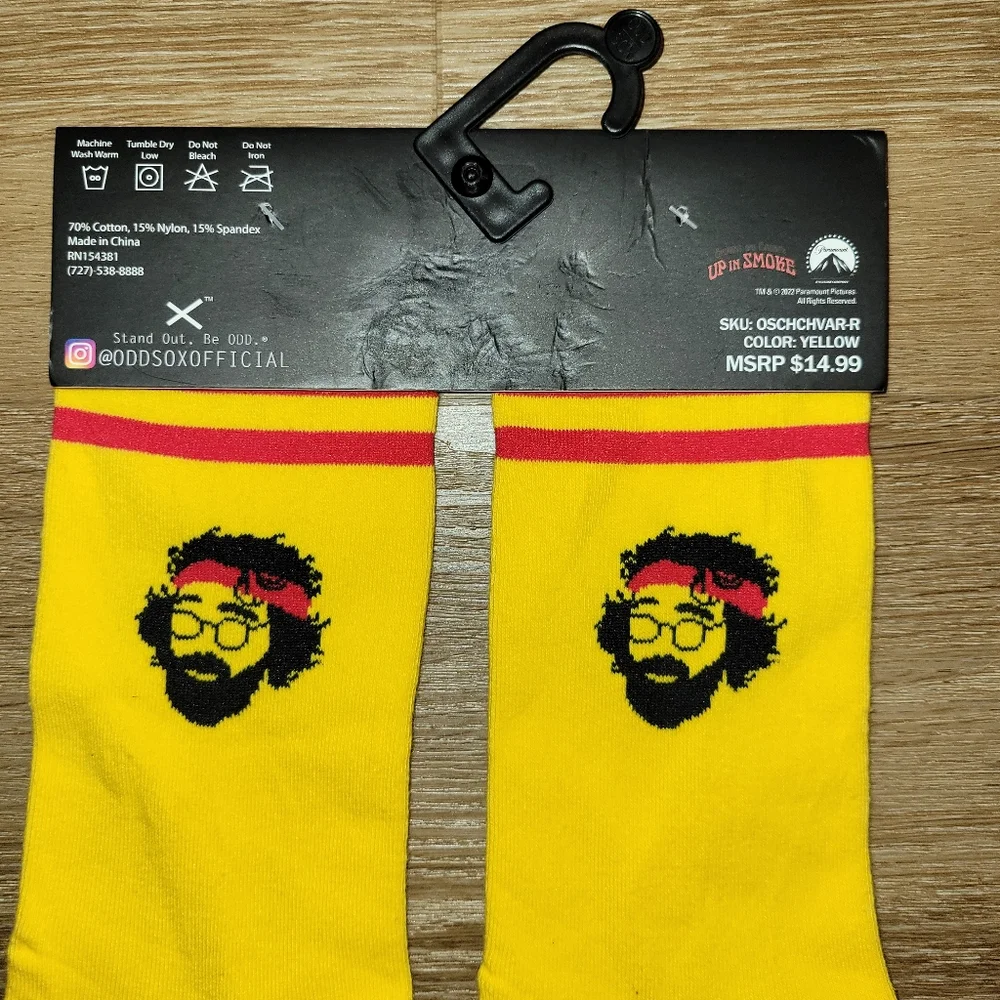 2 Pairs - Cheech and Chong Yellow Up In Smoke Crew Socks Odd Sox Size 6-13 New